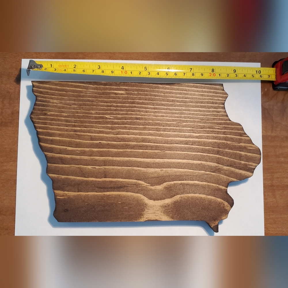 Reclaimed Wood State Of Iowa Cutout And Stained. Roughly 6 in. X 9 in. X 3/4 in.